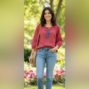 J. Crew Pink Tassle Tie Front Blouse